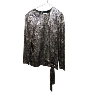 VTG Blouse Another Thyme Black&Silver Tie Knot Waist Long Slv. Events Elegant 12